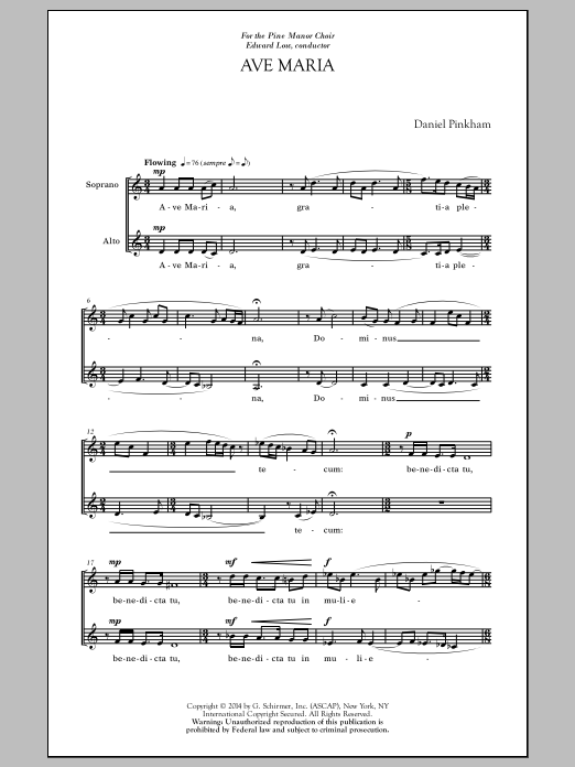 Daniel Pinkham Ave Maria & Benedictus Sheet Music Notes & Chords for 2-Part Choir - Download or Print PDF