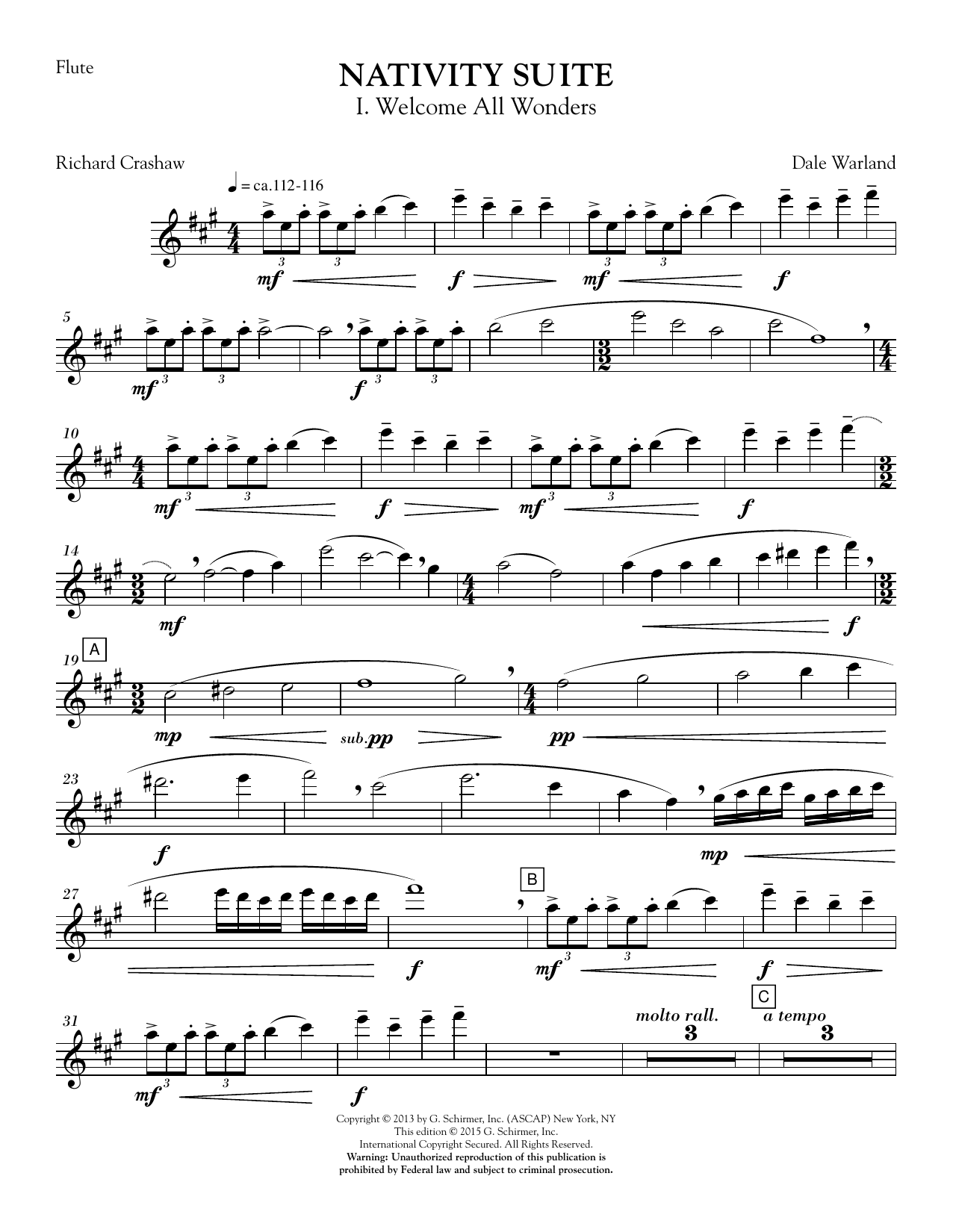 Preview Dale Warland Nativity Suite - Flute Christmas sheet music, notes and chords for Choir Instrumental Pak, SKU: 340803 Nativity Suite - Flute sheet music