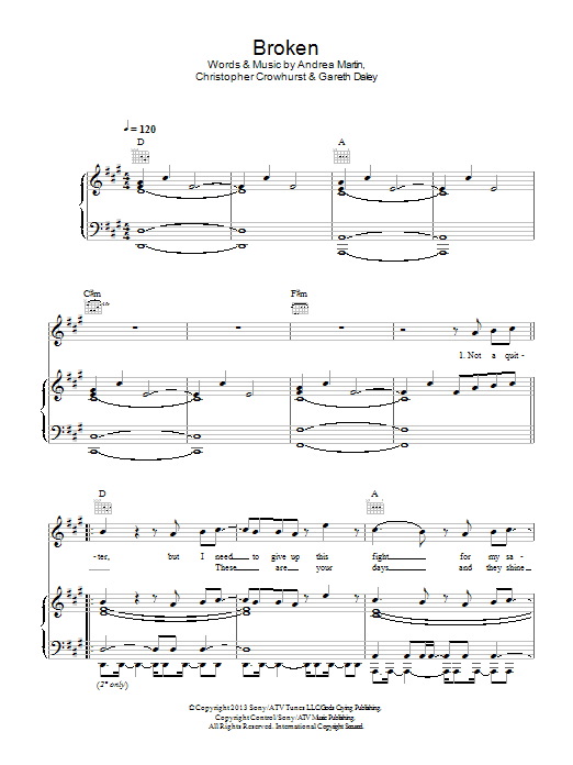 Daley Broken Sheet Music Notes & Chords for Piano, Vocal & Guitar (Right-Hand Melody) - Download or Print PDF