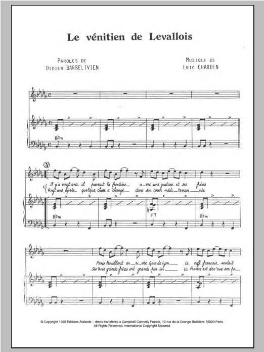 Dalida Le Venitien De Levallois Sheet Music Notes & Chords for Piano & Vocal - Download or Print PDF