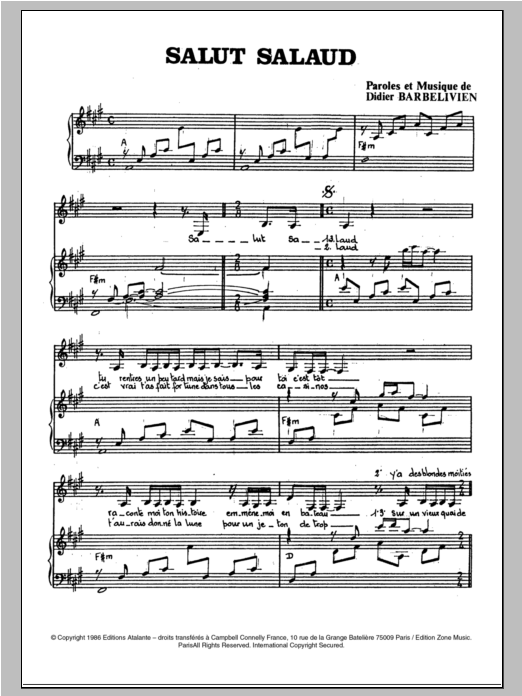Dalida Salut Salaud Sheet Music Notes & Chords for Piano & Vocal - Download or Print PDF