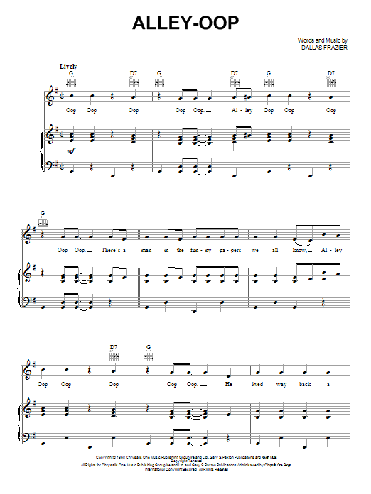 Dallas Frazier Alley-oop Sheet Music Notes & Chords for Piano, Vocal & Guitar (Right-Hand Melody) - Download or Print PDF