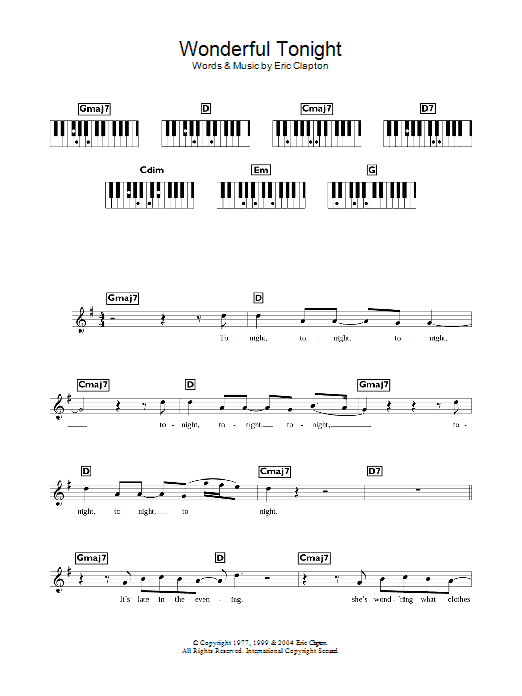 Eric Clapton Wonderful Tonight Sheet Music Notes & Chords for Keyboard - Download or Print PDF