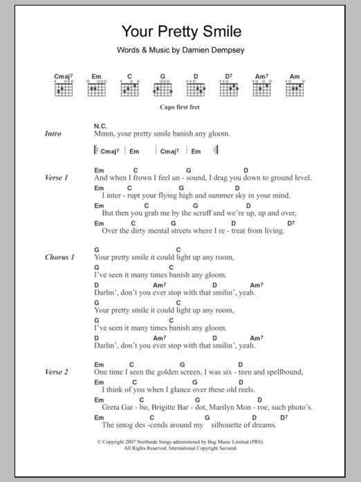 Damien Dempsey Your Pretty Smile Sheet Music Notes & Chords for Lyrics & Chords - Download or Print PDF