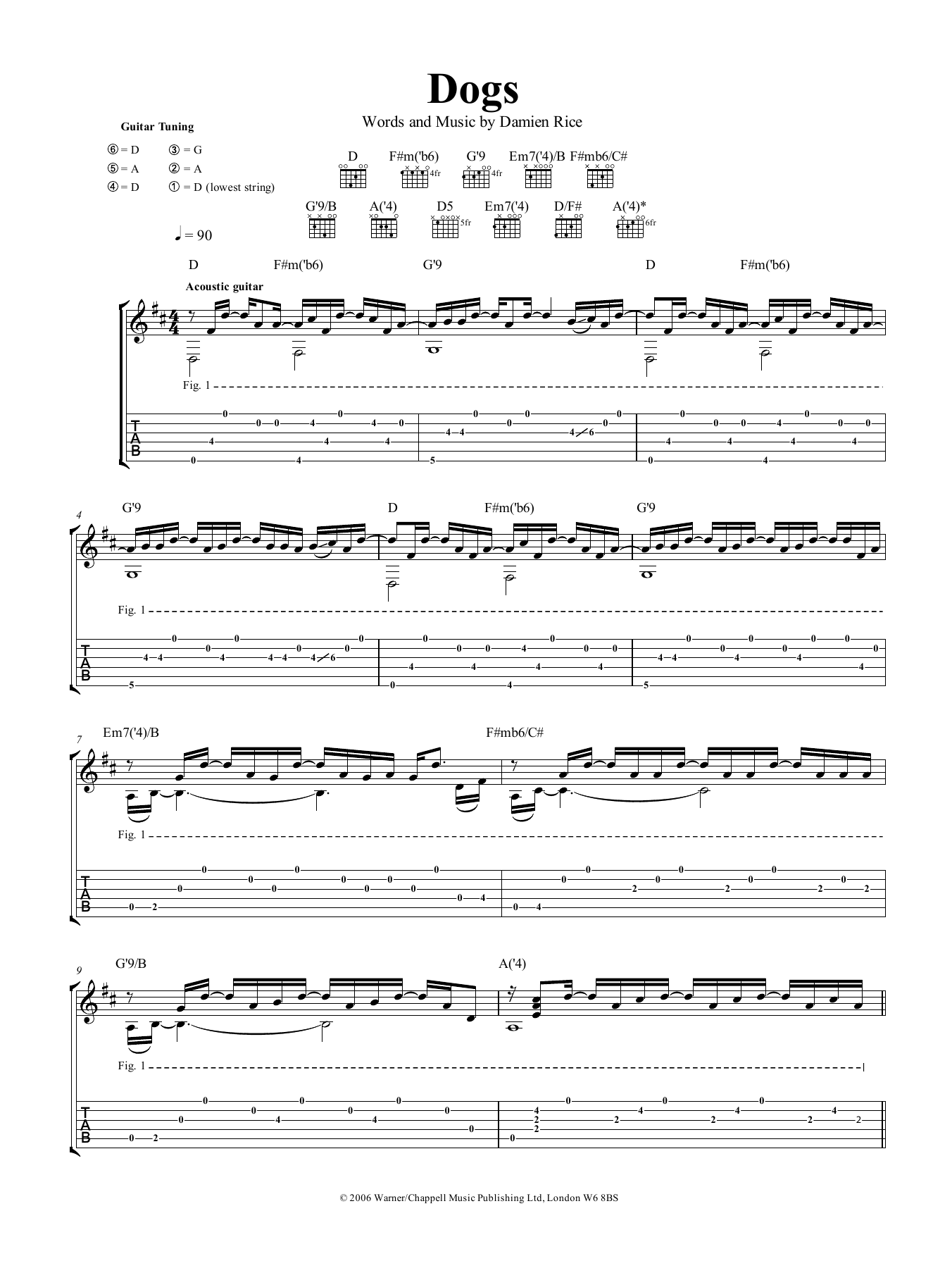 Damien Rice Dogs Sheet Music Notes & Chords for Guitar Tab - Download or Print PDF
