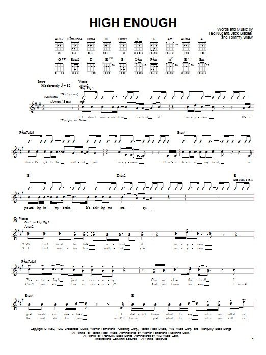 Damn Yankees High Enough Sheet Music Notes & Chords for Guitar Tab - Download or Print PDF