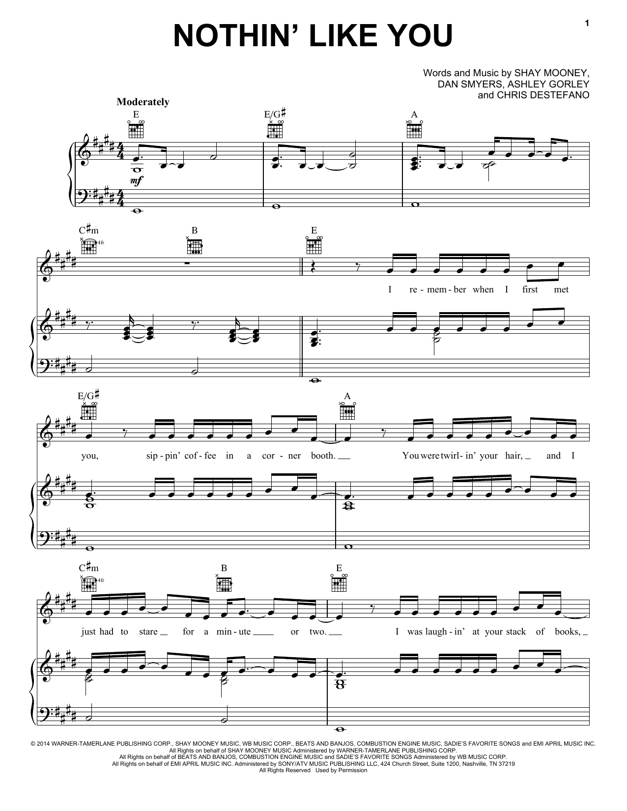 Dan + Shay Nothin' Like You Sheet Music Notes & Chords for Piano, Vocal & Guitar (Right-Hand Melody) - Download or Print PDF