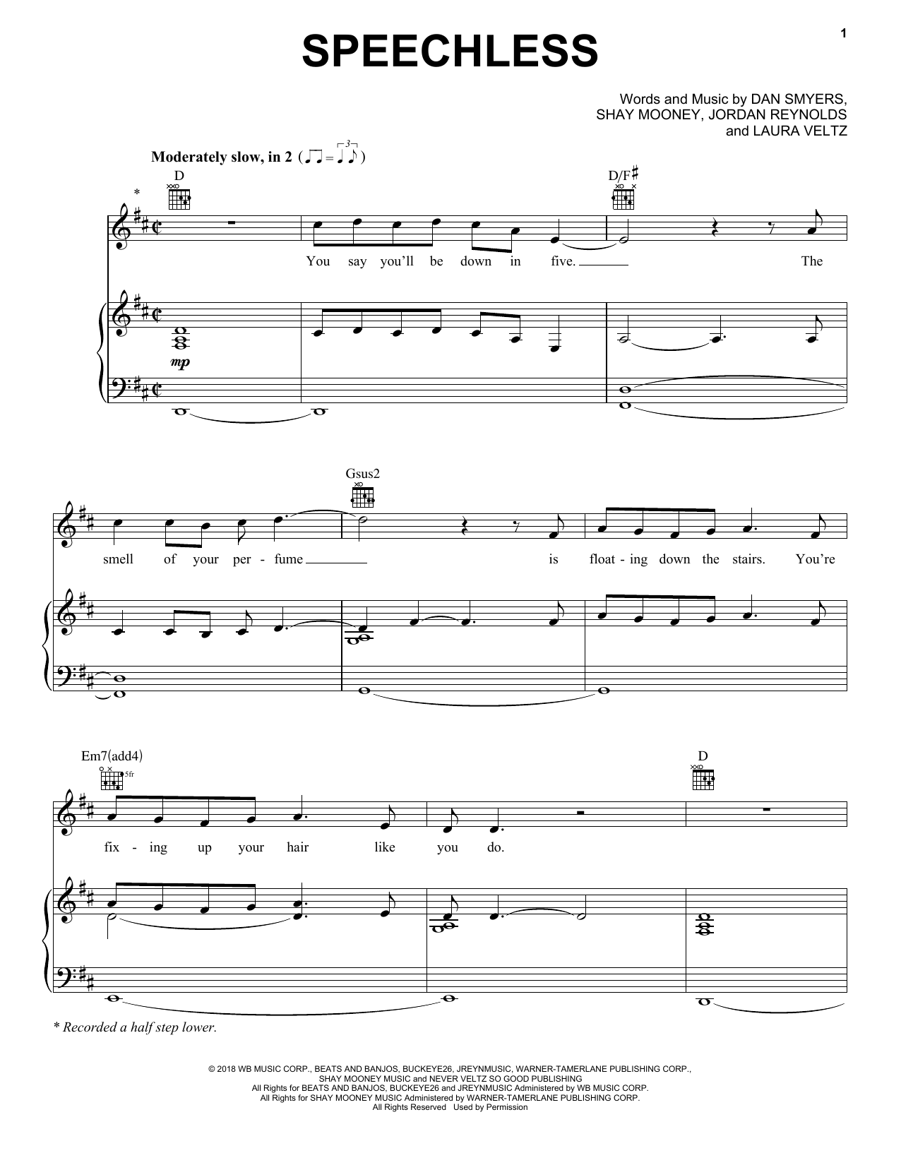 Dan + Shay Speechless Sheet Music Notes & Chords for Piano, Vocal & Guitar (Right-Hand Melody) - Download or Print PDF