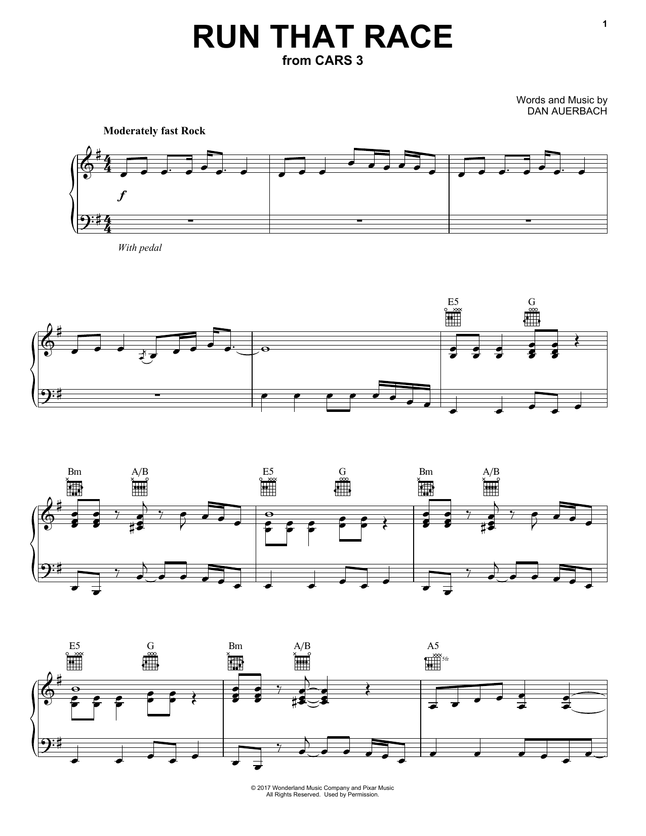Dan Auerbach Run That Race Sheet Music Notes & Chords for Piano, Vocal & Guitar (Right-Hand Melody) - Download or Print PDF