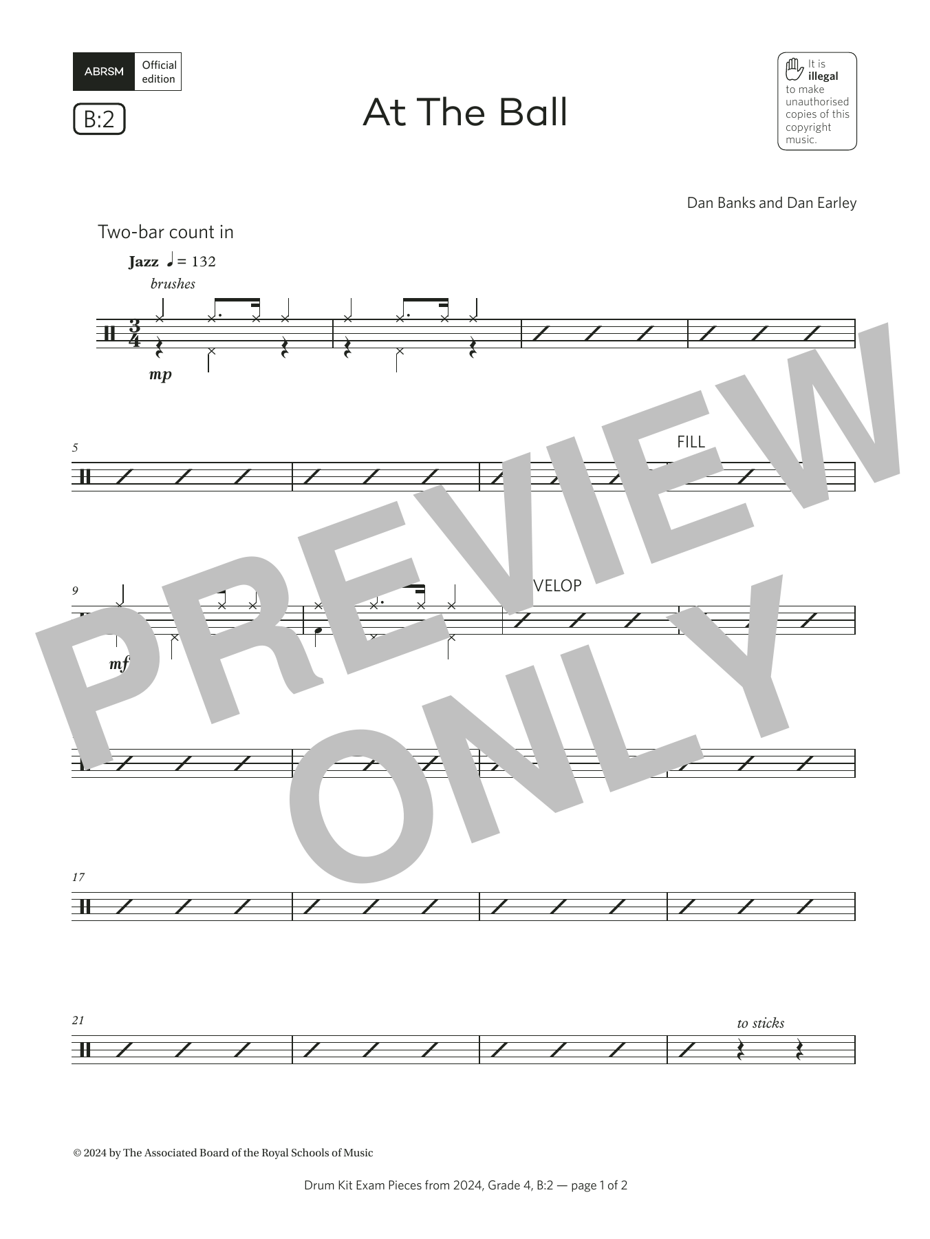 Dan Banks and Dan Earley At The Ball (Grade 4, list B2, from the ABRSM Drum Kit Syllabus 2024) Sheet Music Notes & Chords for Drums - Download or Print PDF