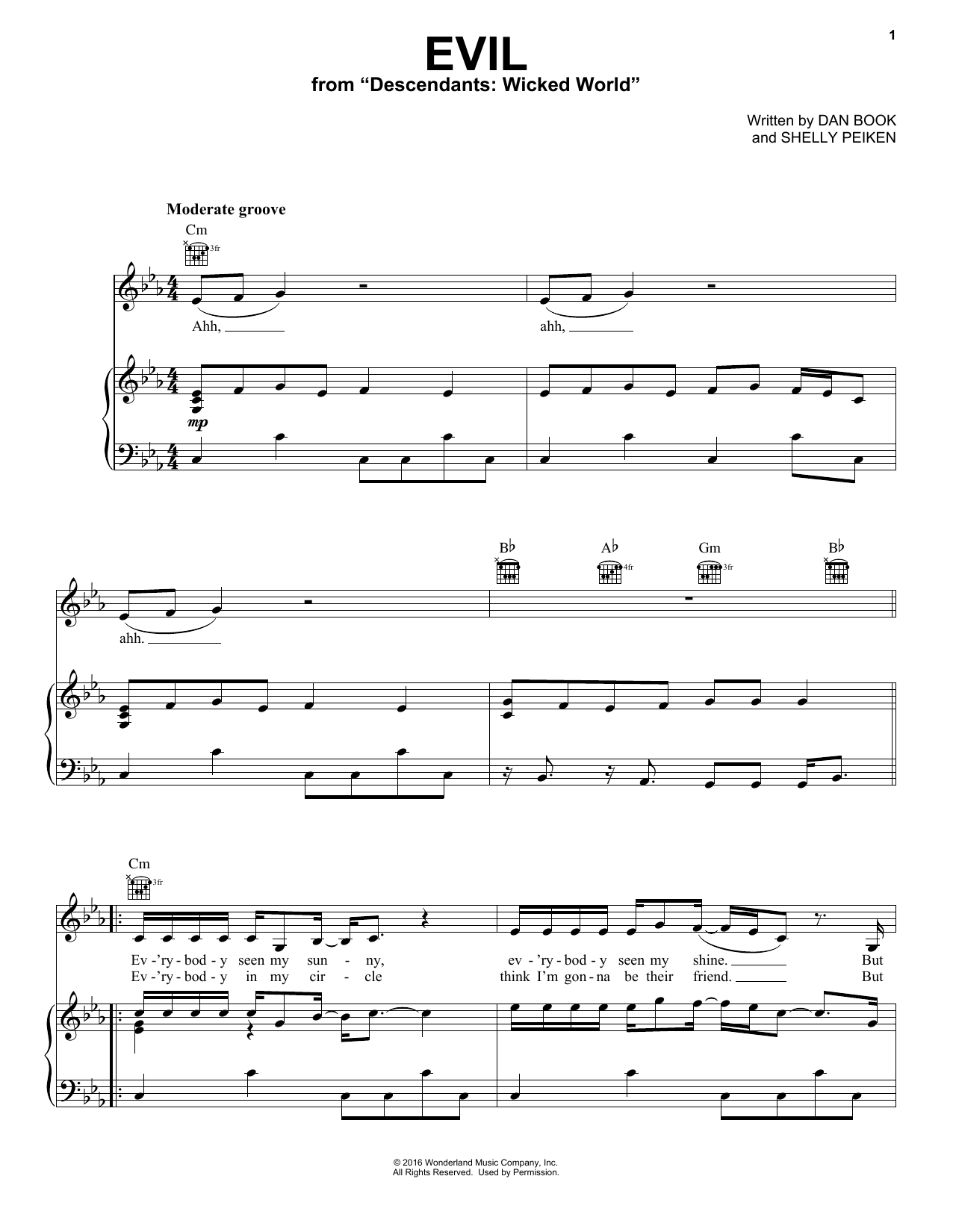 Dan Book Evil (from Disney's Descendants 2) Sheet Music Notes & Chords for Piano, Vocal & Guitar (Right-Hand Melody) - Download or Print PDF