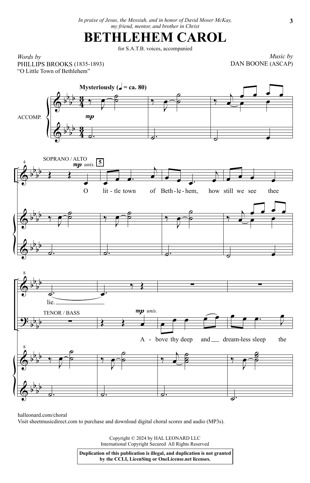 Dan Boone Bethlehem Carol Sheet Music Notes & Chords for SATB Choir - Download or Print PDF