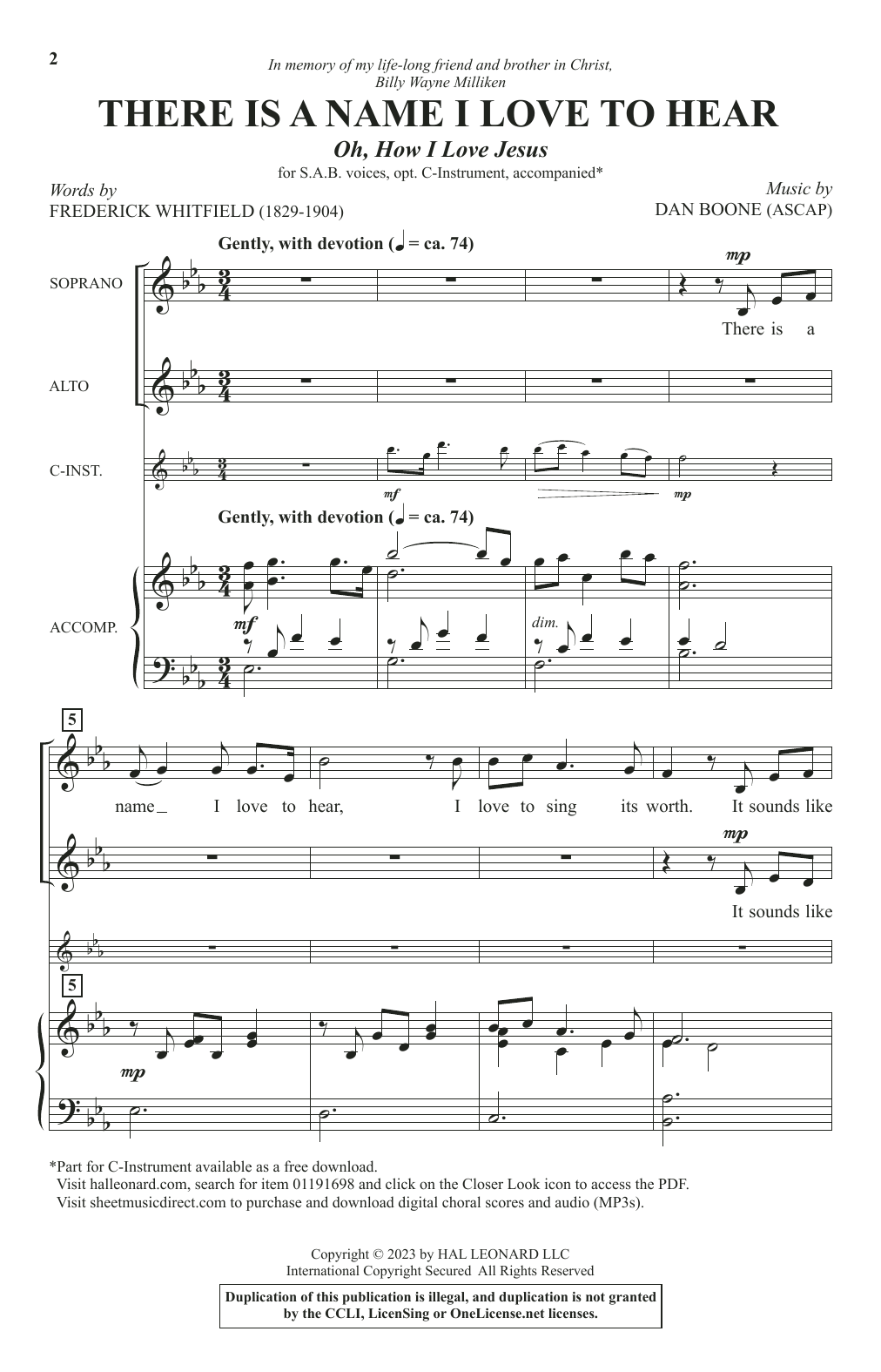 Dan Boone There Is A Name I Love To Hear (Oh, How I Love Jesus) Sheet Music Notes & Chords for SAB Choir - Download or Print PDF
