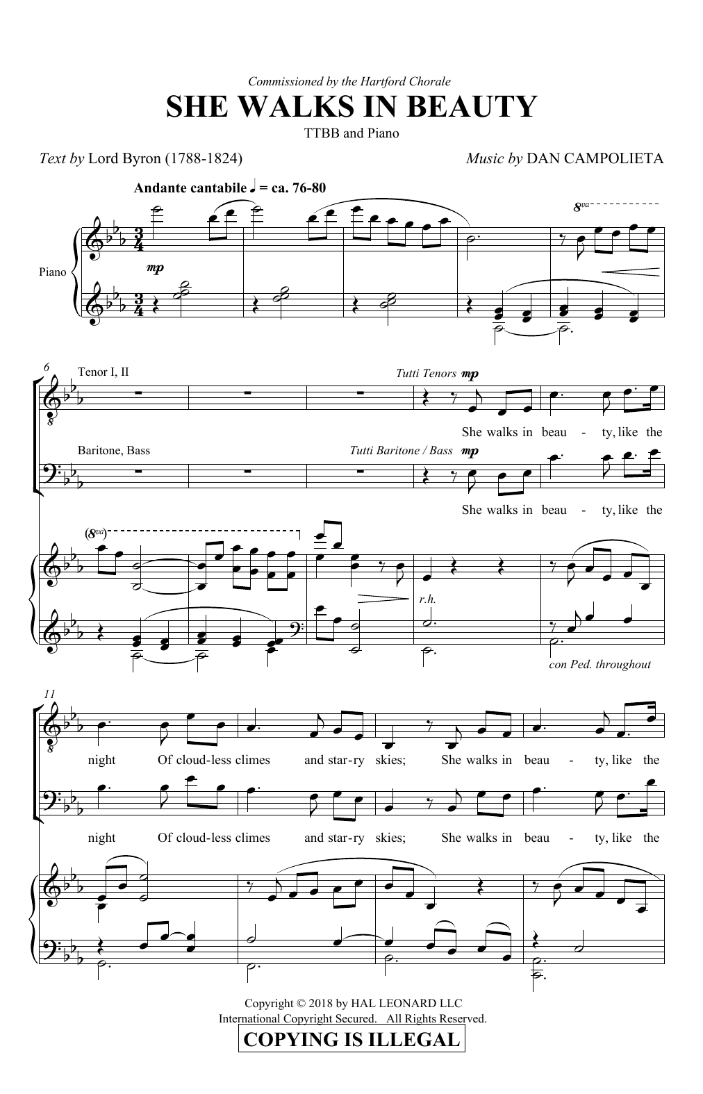 Dan Campolieta She Walks In Beauty Sheet Music Notes & Chords for TTBB Choir - Download or Print PDF
