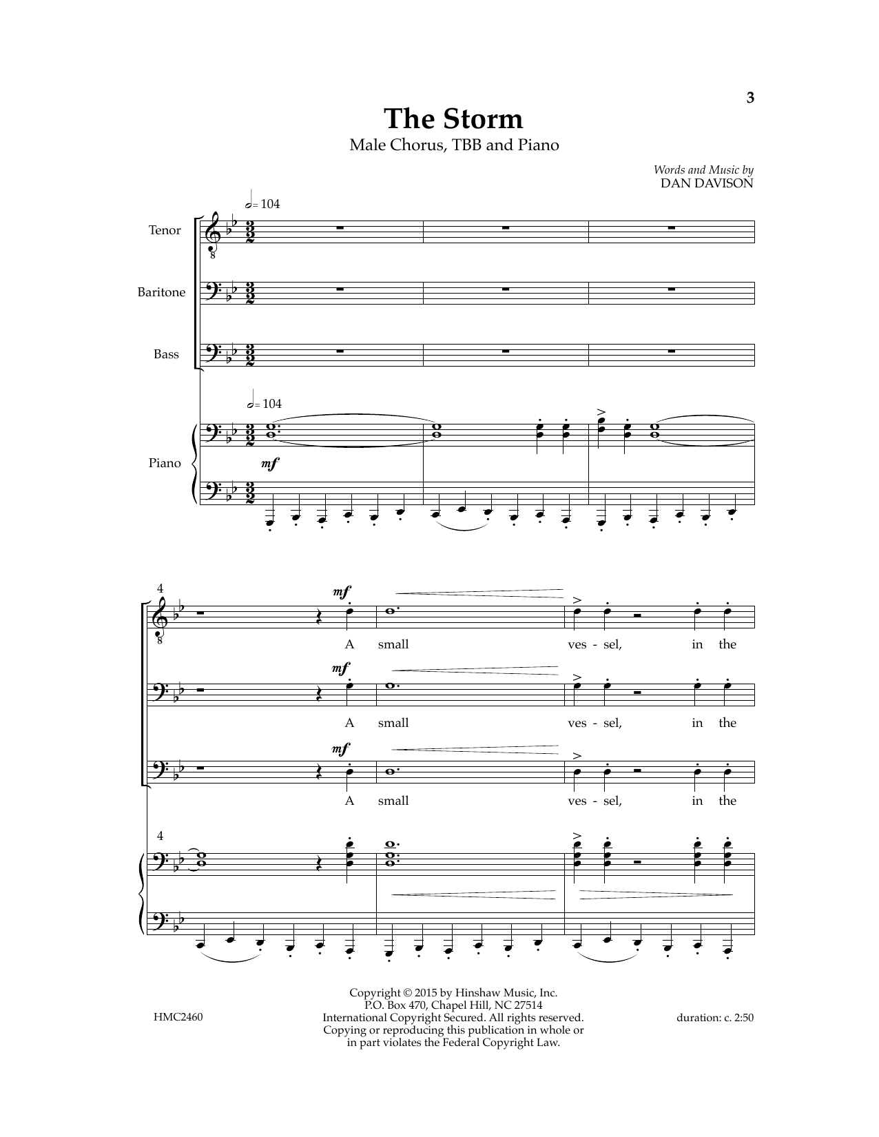 Dan Davidson The Storm Sheet Music Notes & Chords for TBB Choir - Download or Print PDF