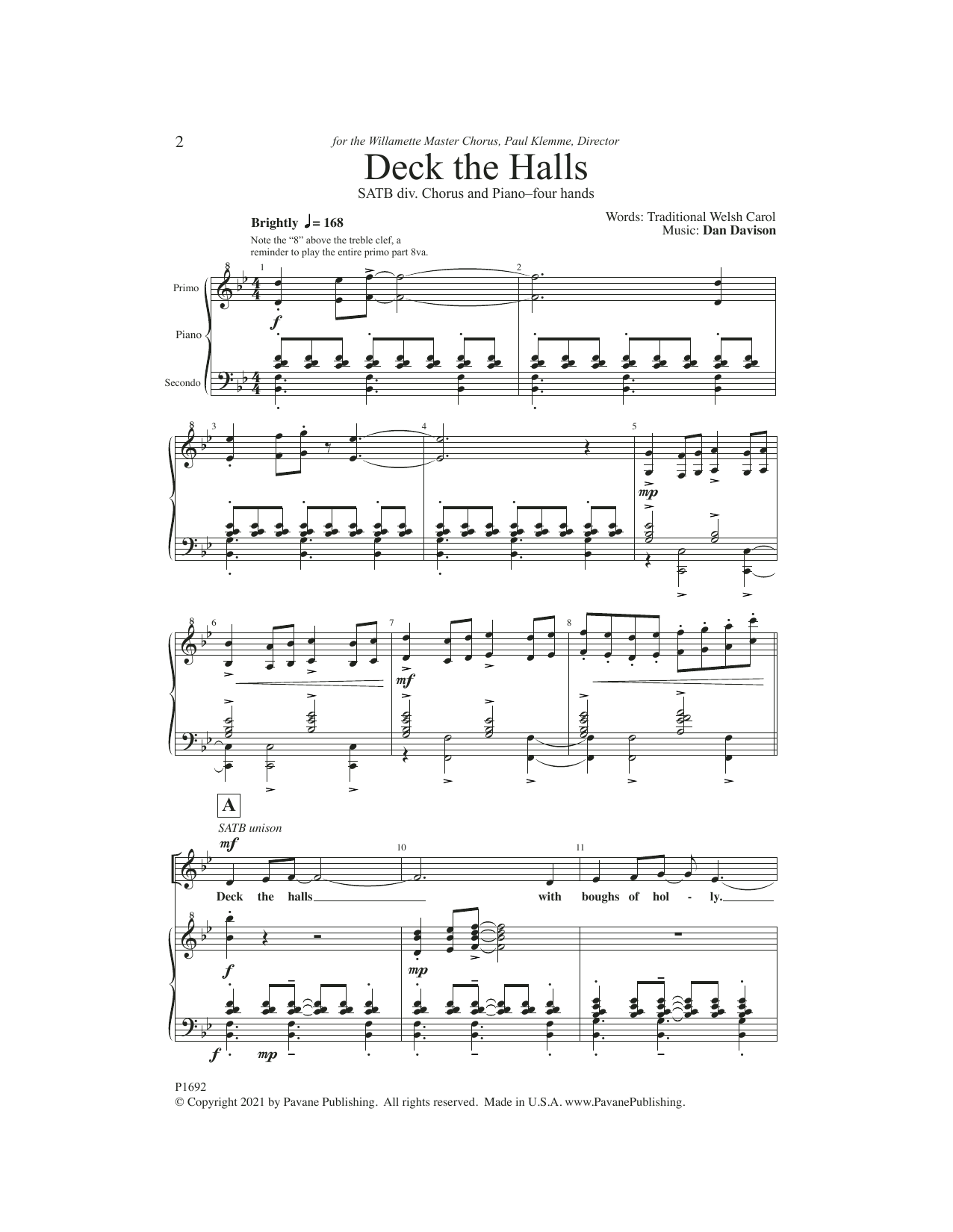 Dan Davison Deck the Halls Sheet Music Notes & Chords for SATB Choir - Download or Print PDF