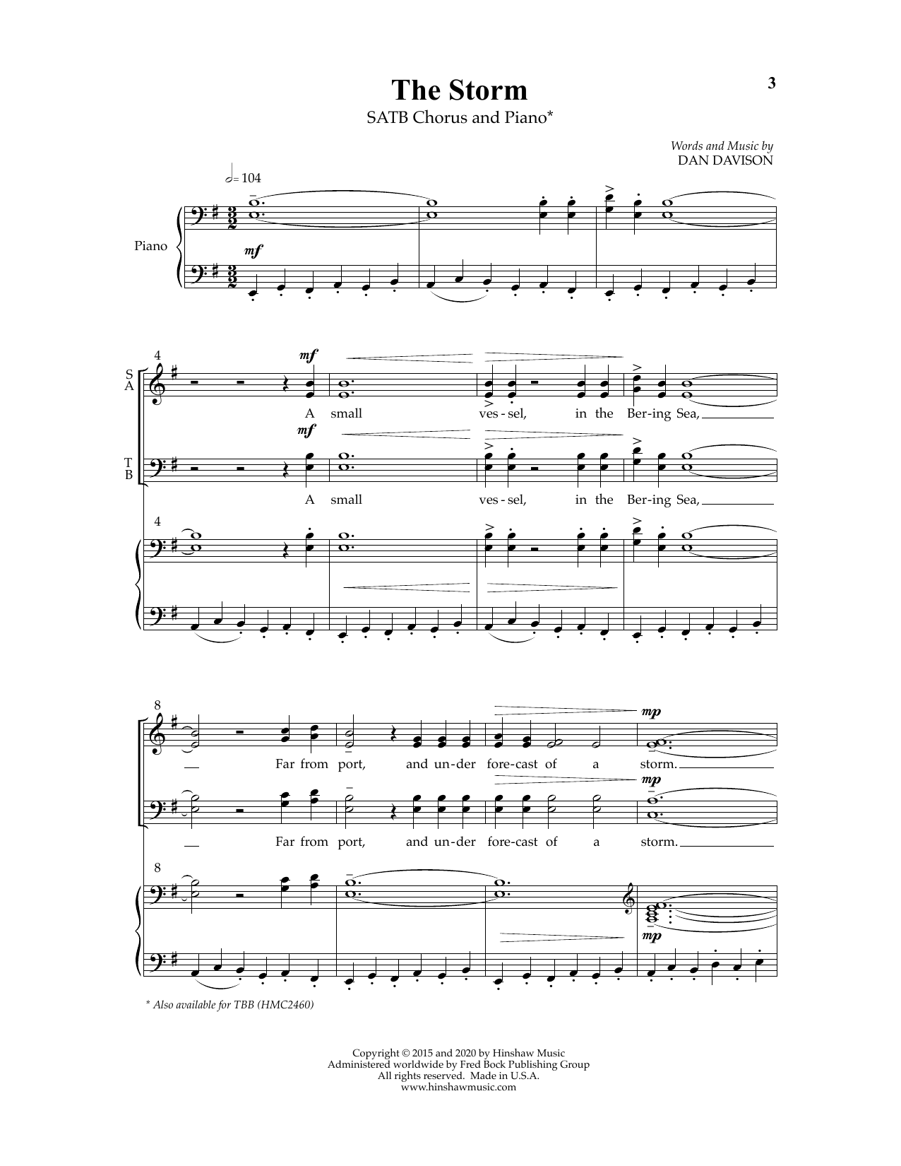 Dan Davison The Storm Sheet Music Notes & Chords for SAB Choir - Download or Print PDF