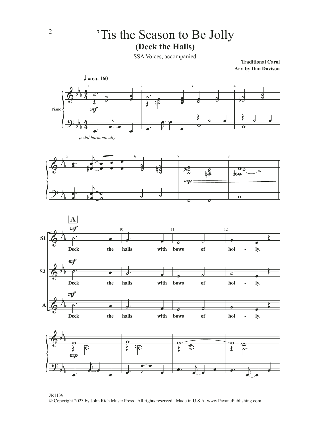 Dan Davison 'Tis The Season To Be Jolly (Deck The Halls) Sheet Music Notes & Chords for SSA Choir - Download or Print PDF