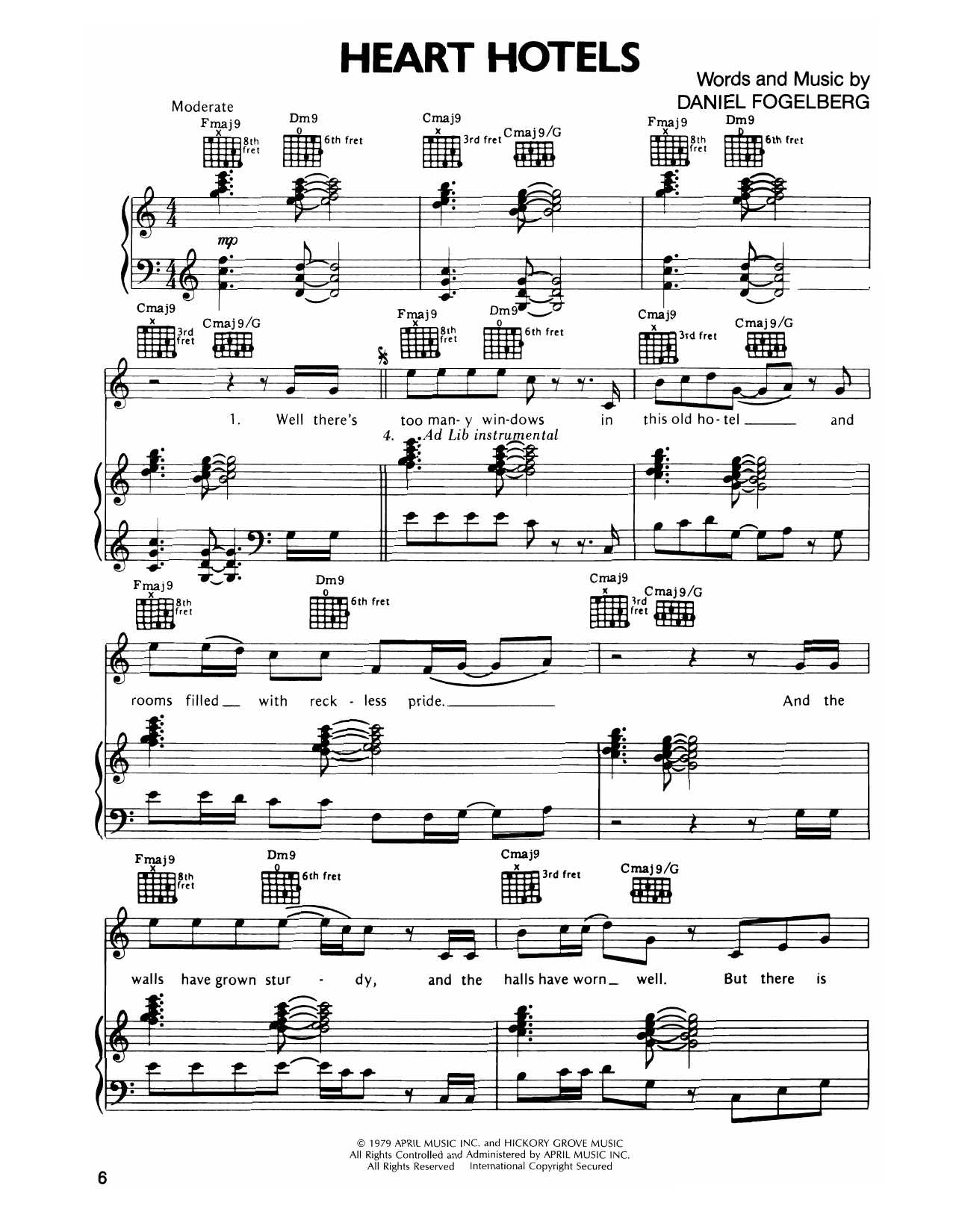 Dan Fogelberg Heart Hotels Sheet Music Notes & Chords for Piano, Vocal & Guitar Chords (Right-Hand Melody) - Download or Print PDF Dan Fogelberg Heart Hotels Sheet Music Notes & Chords for Piano, Vocal & Guitar Chords (Right-Hand Melody) - Download or Print PDF