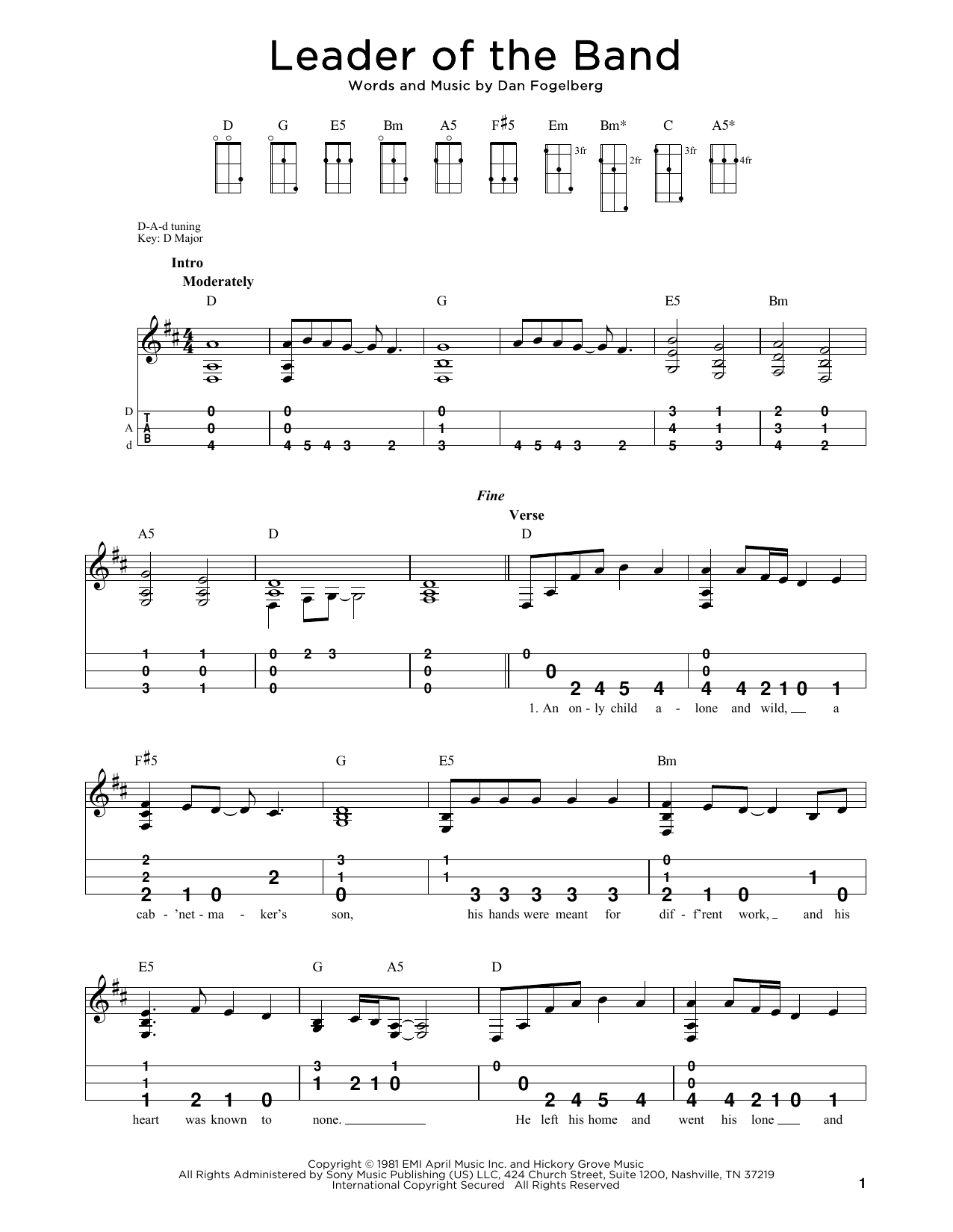 Dan Fogelberg Leader Of The Band (arr. Steven B. Eulberg) Sheet Music Notes & Chords for Dulcimer - Download or Print PDF