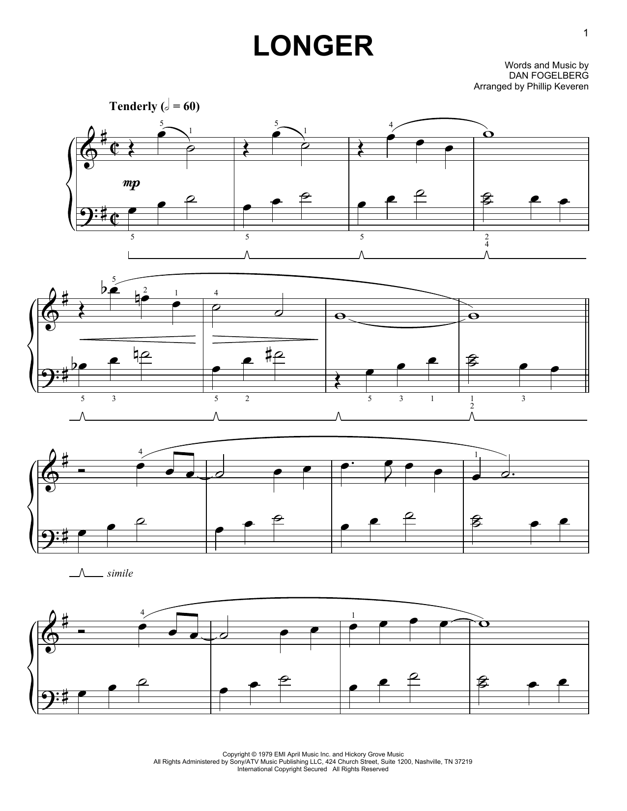 Dan Fogelberg Longer [Classical version] (arr. Phillip Keveren) Sheet Music Notes & Chords for Easy Piano - Download or Print PDF