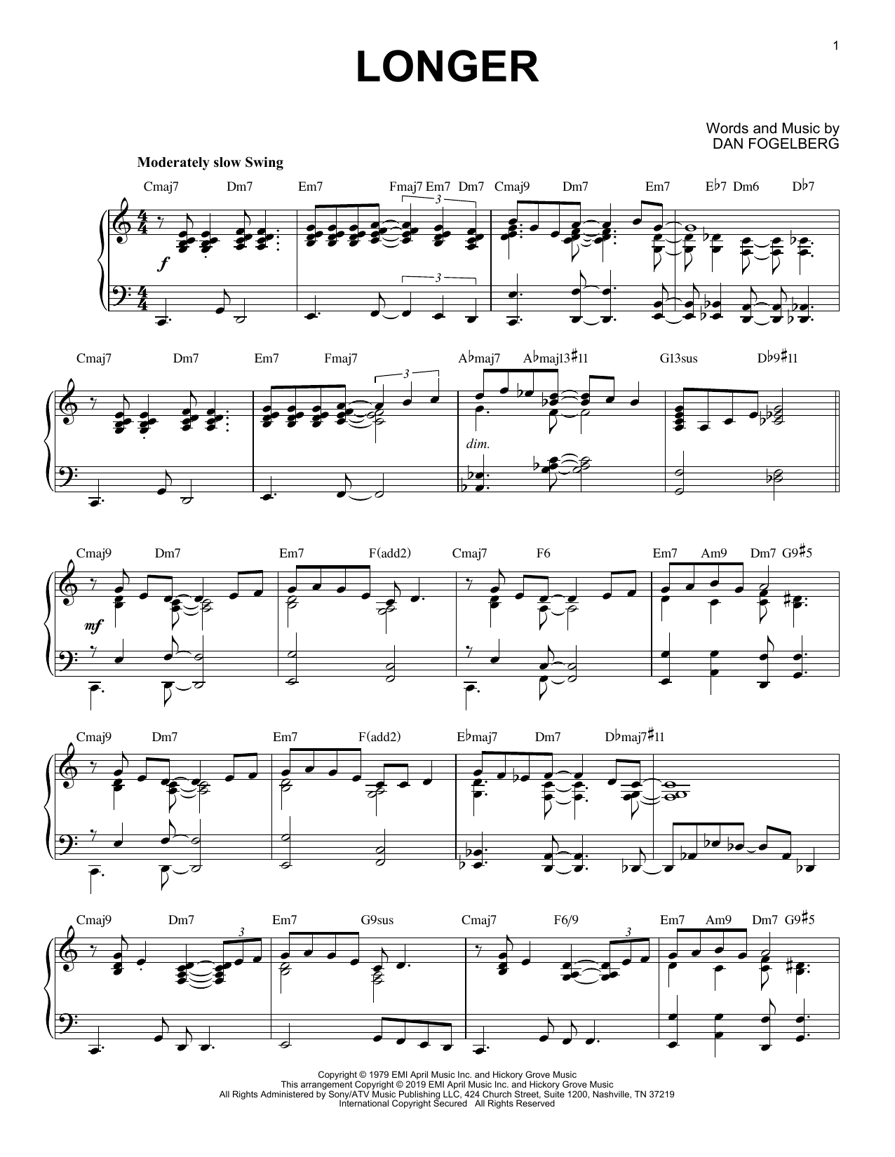 Dan Fogelberg Longer [Jazz version] Sheet Music Notes & Chords for Piano Solo - Download or Print PDF