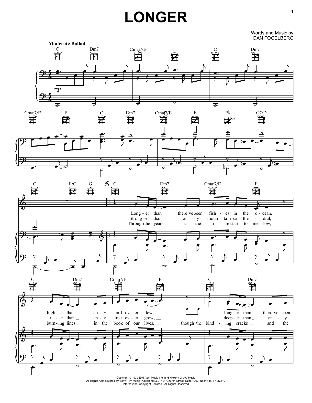 Dan Fogelberg Longer Sheet Music Notes & Chords for Lyrics & Chords - Download or Print PDF