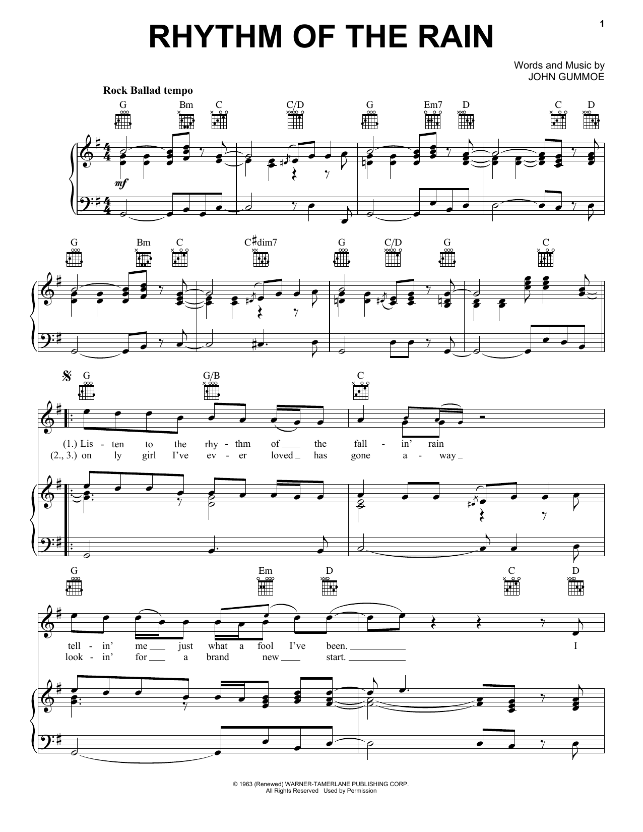 Dan Fogelberg Rhythm Of The Rain Sheet Music Notes & Chords for Piano, Vocal & Guitar (Right-Hand Melody) - Download or Print PDF