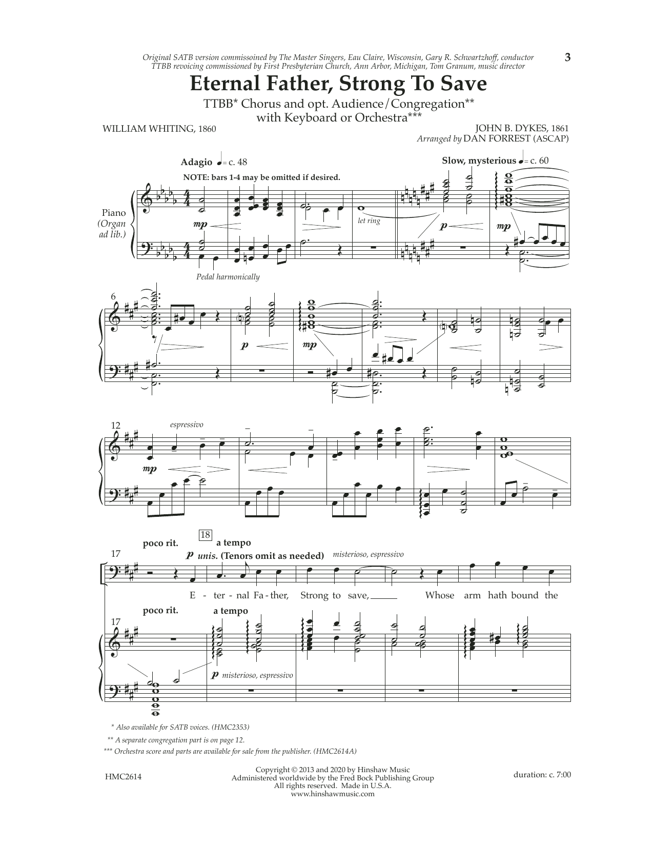 Dan Forrest Eternal Father, Strong To Save Sheet Music Notes & Chords for TTBB Choir - Download or Print PDF