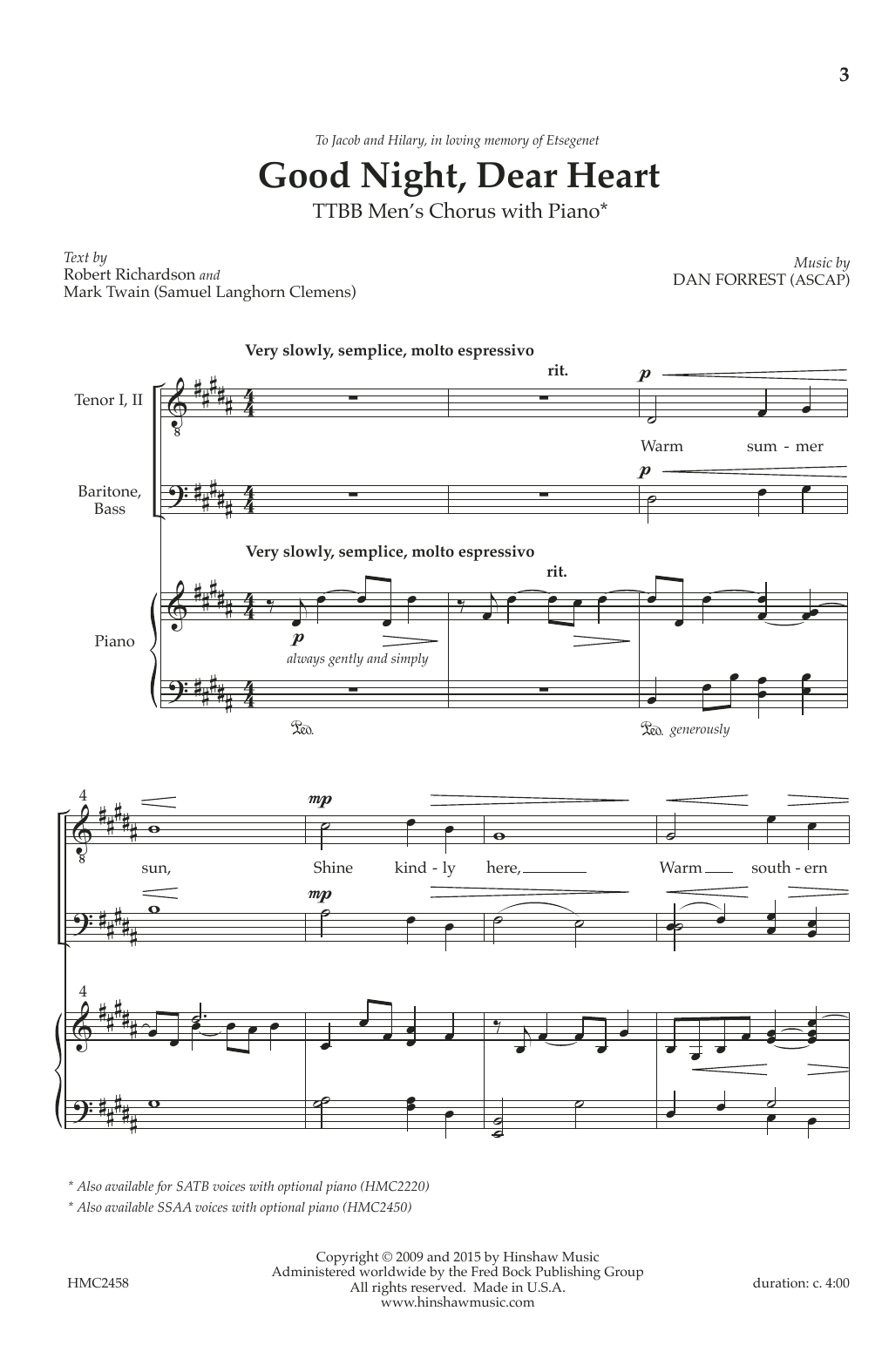 Dan Forrest Good Night, Dear Heart Sheet Music Notes & Chords for SATB Choir - Download or Print PDF