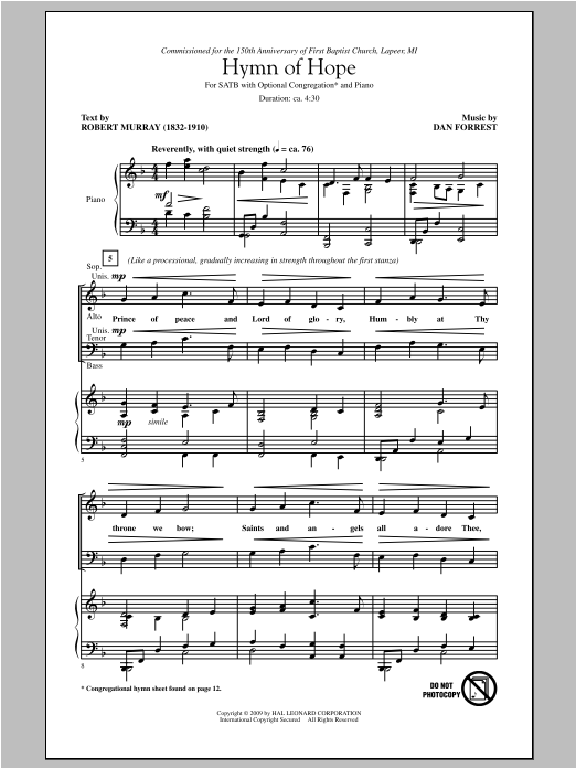 Dan Forrest Hymn Of Hope Sheet Music Notes & Chords for SATB - Download or Print PDF