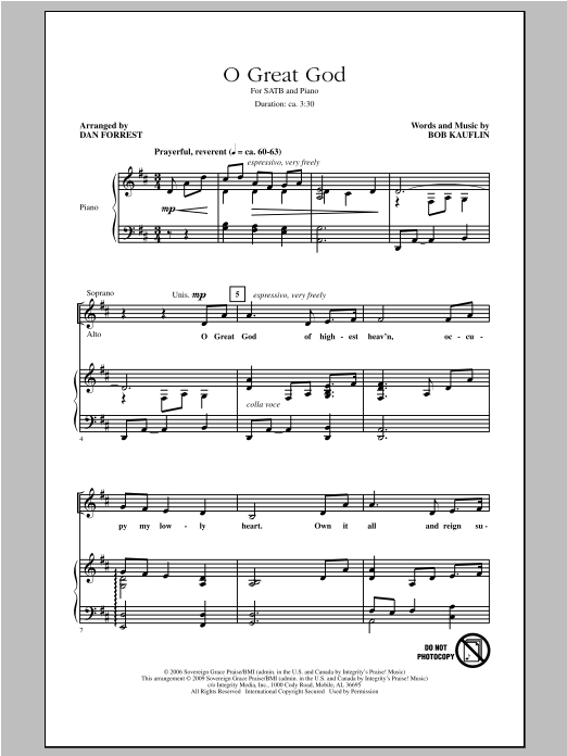 Dan Forrest O Great God Sheet Music Notes & Chords for SATB - Download or Print PDF