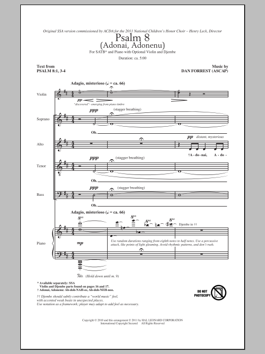 Dan Forrest Psalm 8 (Adonai, Adonenu) Sheet Music Notes & Chords for SSA - Download or Print PDF