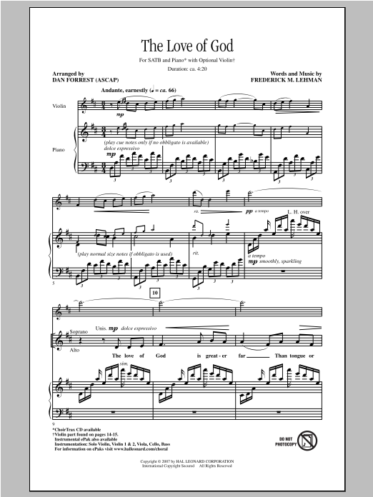 Dan Forrest The Love Of God Sheet Music Notes & Chords for SATB - Download or Print PDF