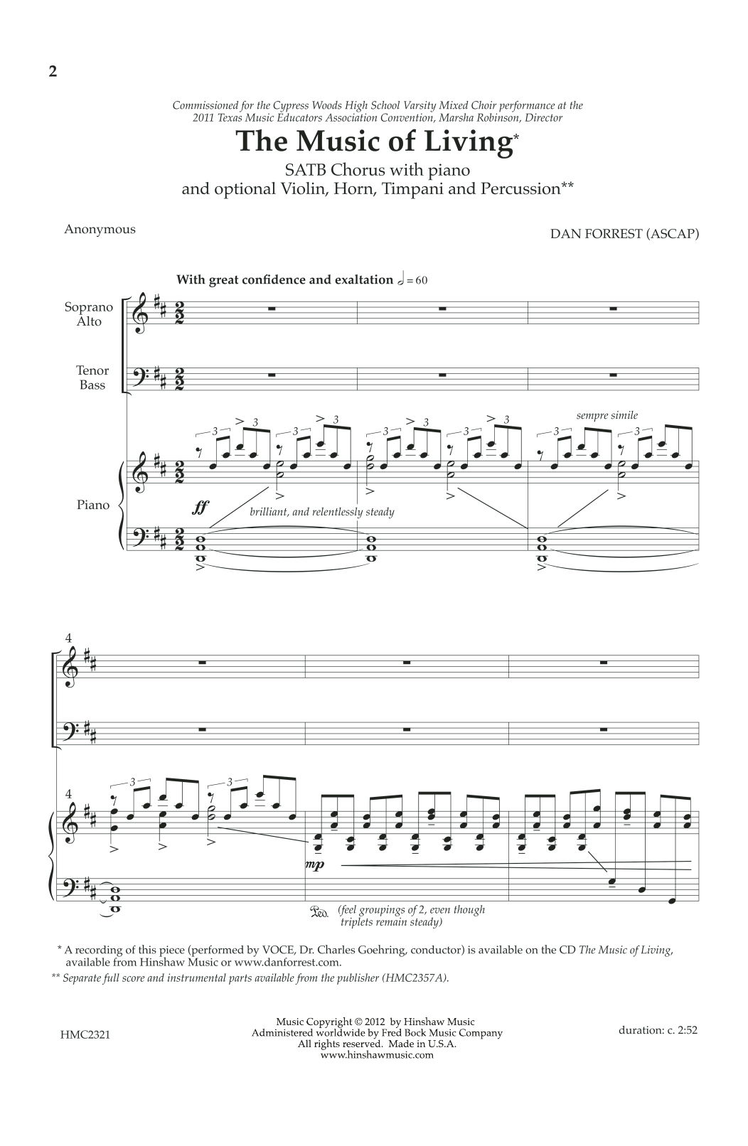 Dan Forrest The Music Of Living Sheet Music Notes & Chords for TTBB Choir - Download or Print PDF