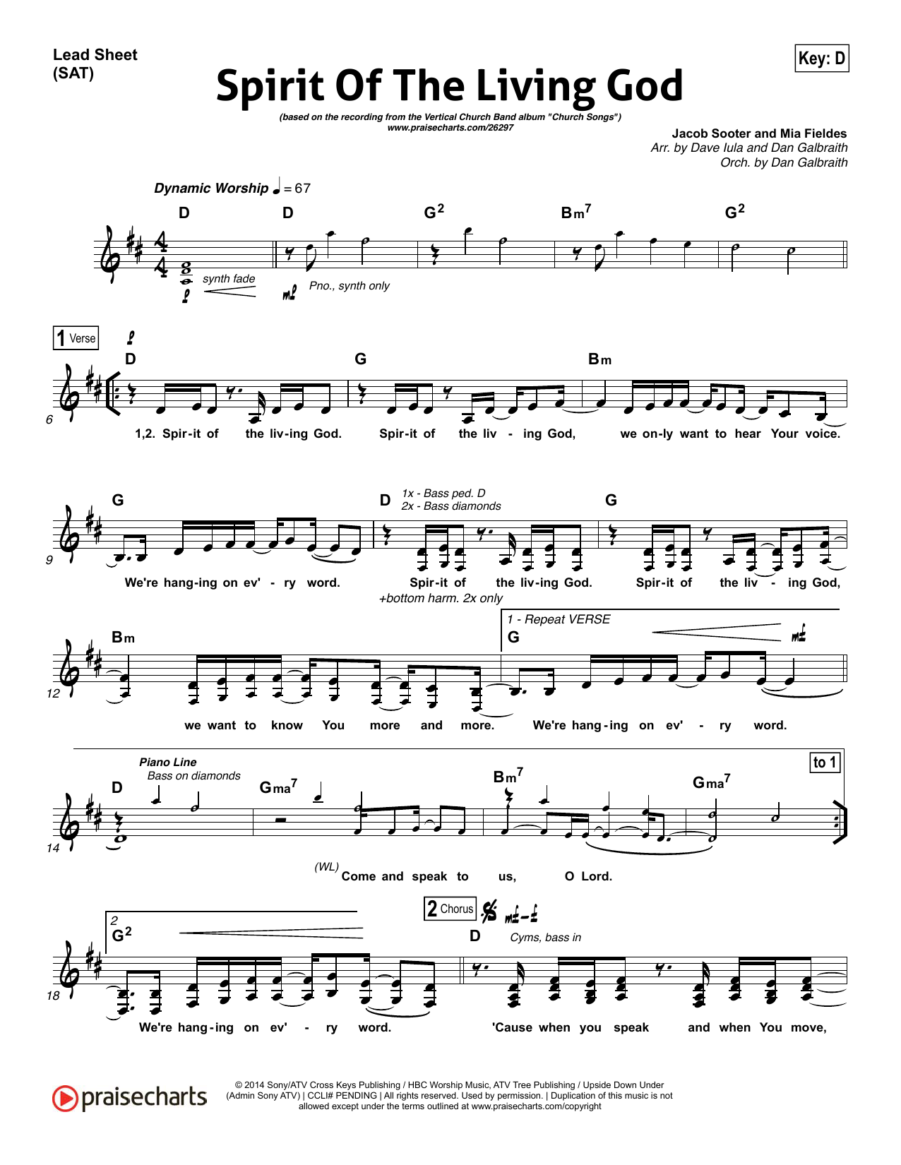 Dan Galbraith / Dave Iula Spirit of the Living God Sheet Music Notes & Chords for Lead Sheet / Fake Book - Download or Print PDF