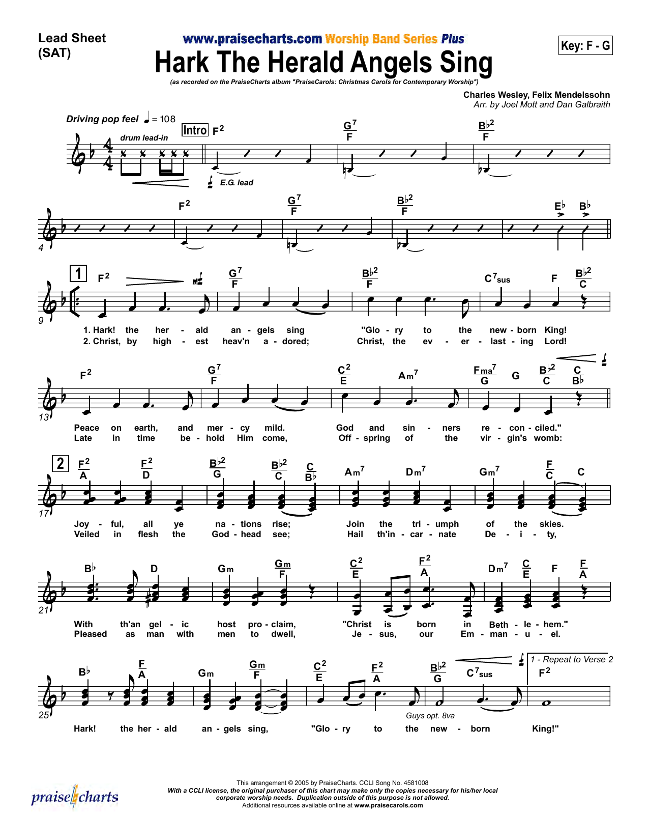 Dan Galbraith / Joel Mott Hark The Herald Angels Sing Sheet Music Notes & Chords for Lead Sheet / Fake Book - Download or Print PDF