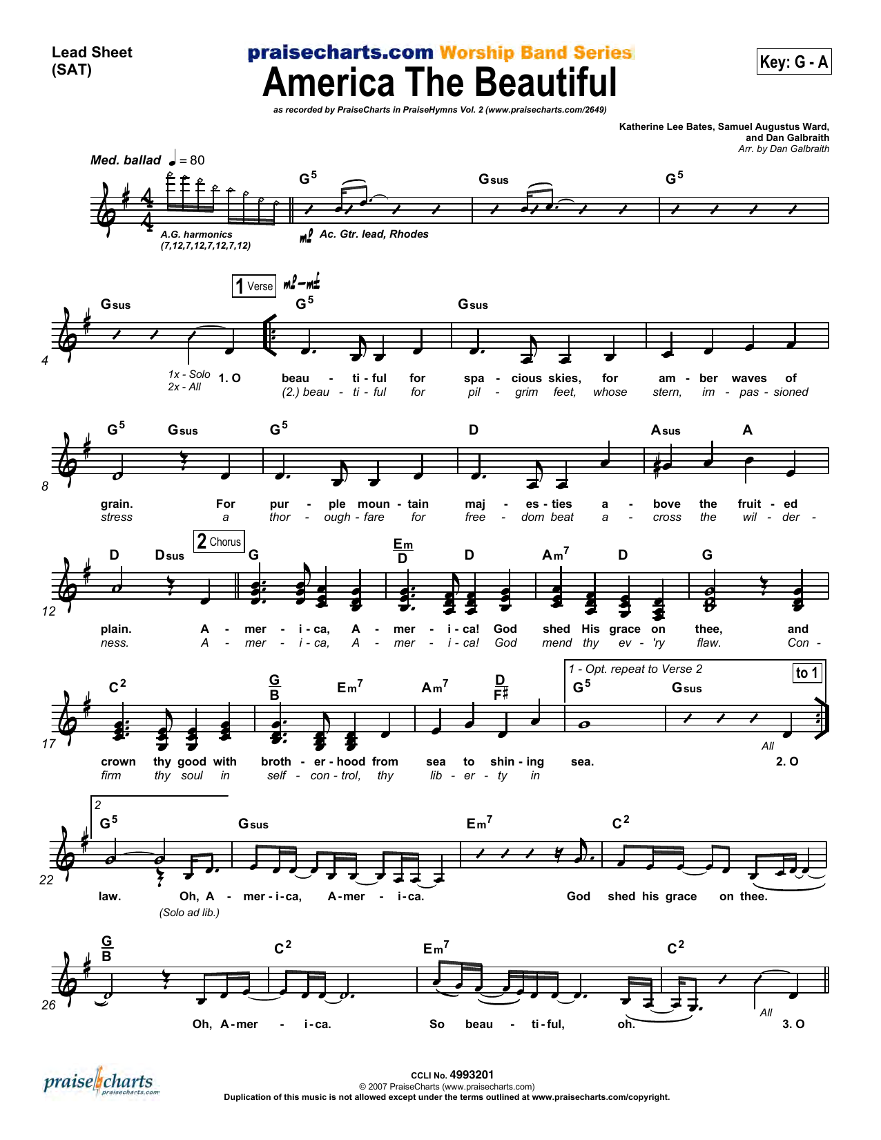 Dan Galbraith America the Beautiful Sheet Music Notes & Chords for Lead Sheet / Fake Book - Download or Print PDF