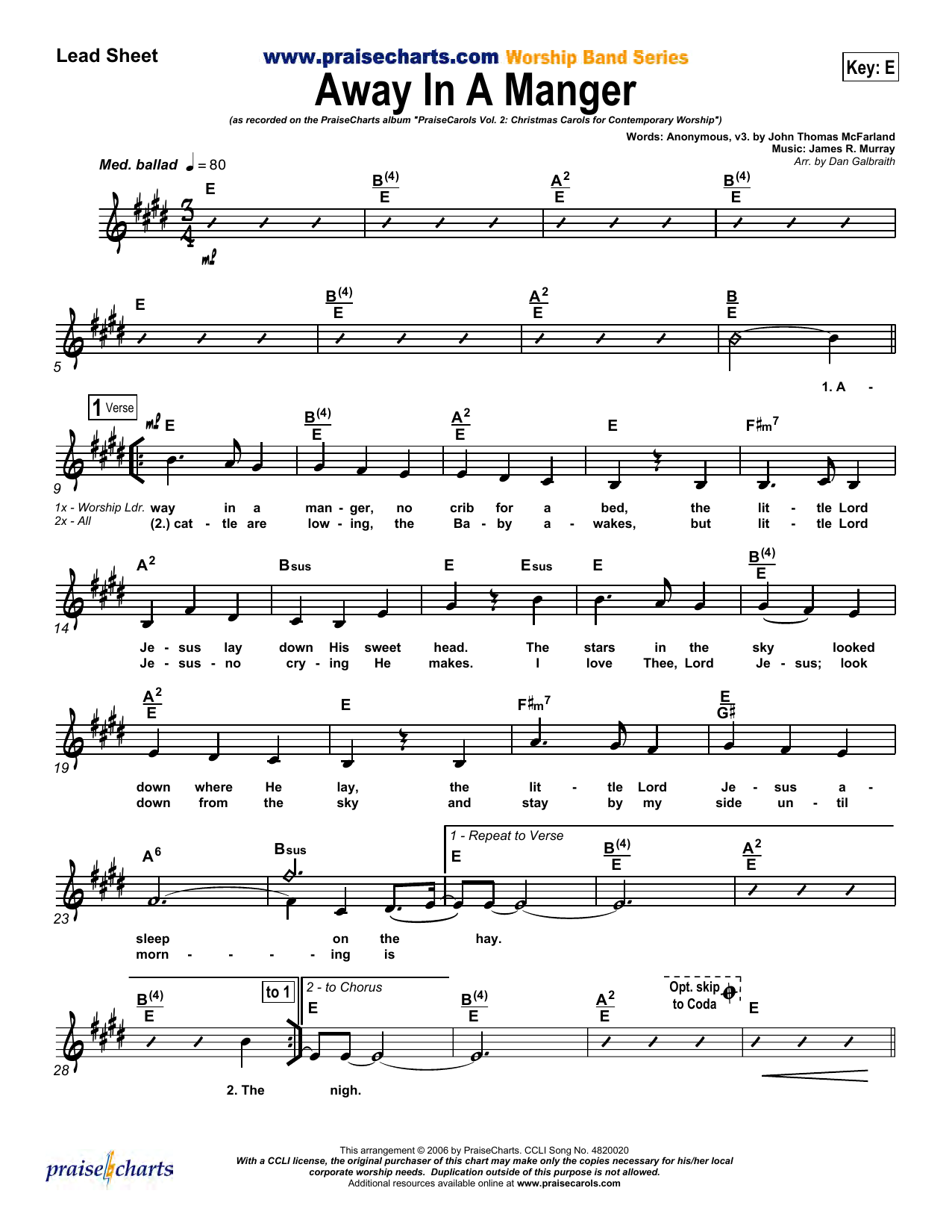 Dan Galbraith Away In A Manger Sheet Music Notes & Chords for Lead Sheet / Fake Book - Download or Print PDF