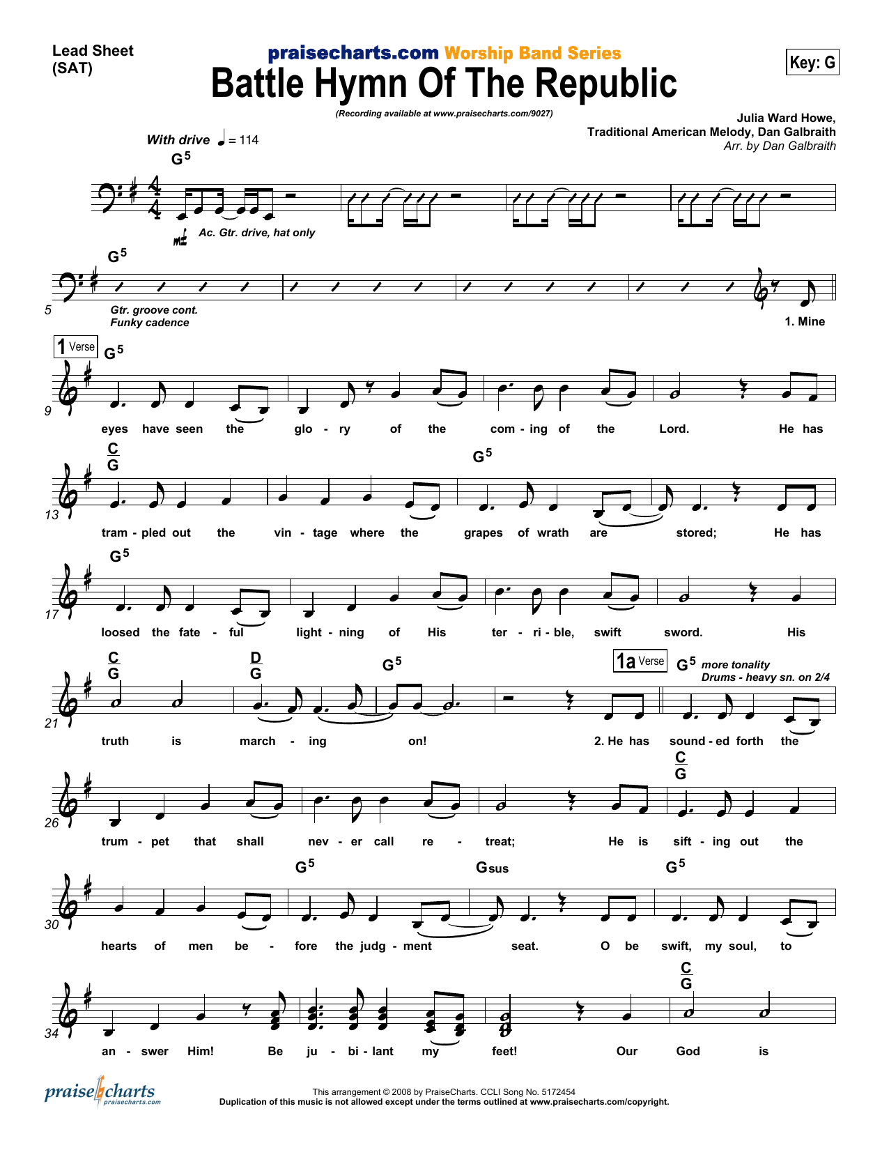 Dan Galbraith Battle Hymn of the Republic Sheet Music Notes & Chords for Lead Sheet / Fake Book - Download or Print PDF