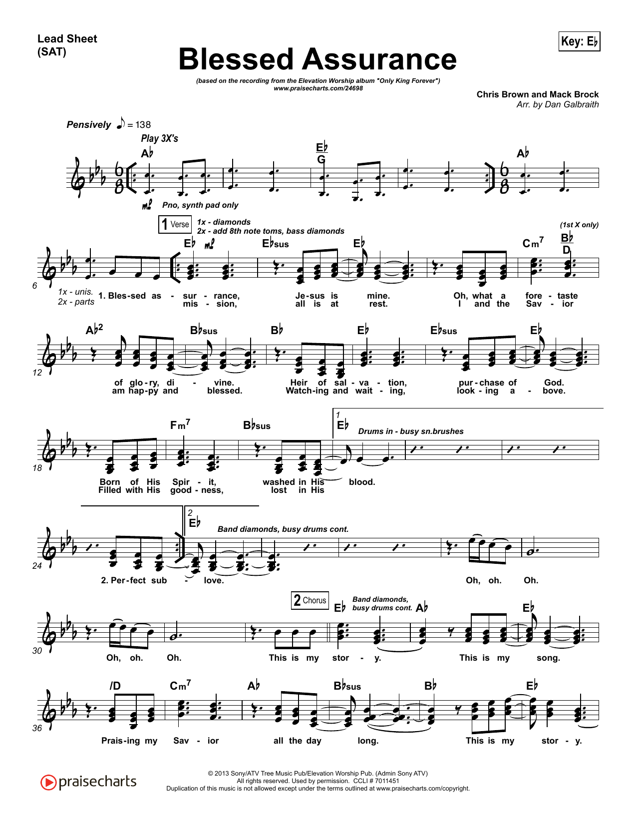 Dan Galbraith Blessed Assurance Sheet Music Notes & Chords for Lead Sheet / Fake Book - Download or Print PDF