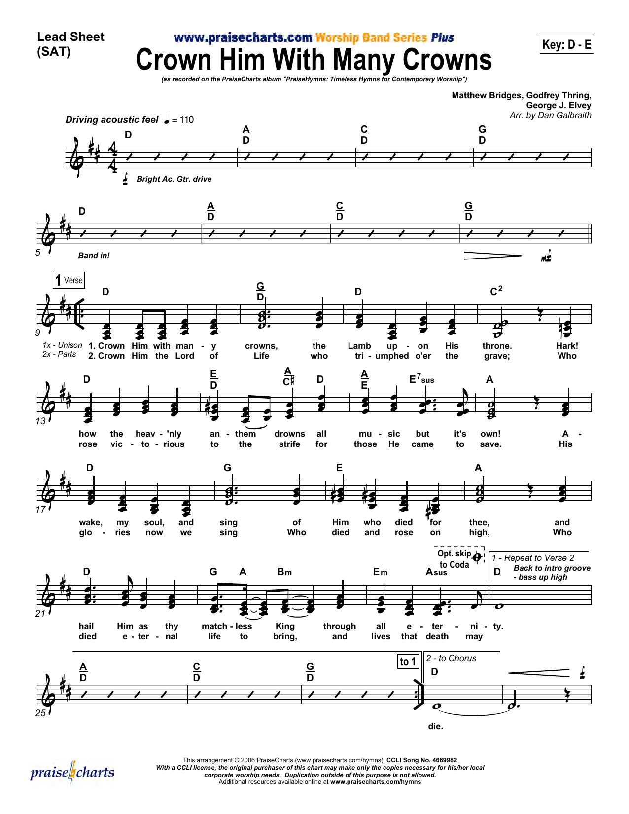 Dan Galbraith Crown Him with Many Crowns Sheet Music Notes & Chords for Lead Sheet / Fake Book - Download or Print PDF