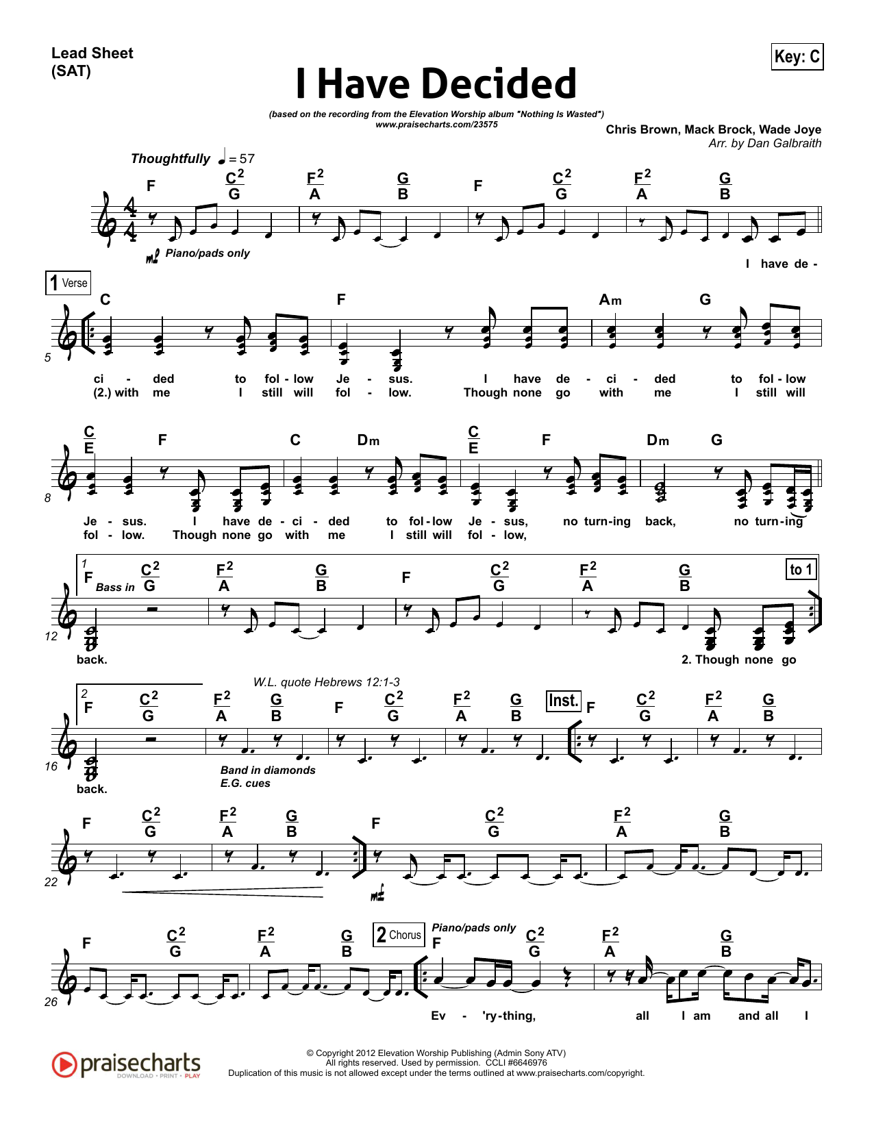 Dan Galbraith I Have Decided Sheet Music Notes & Chords for Lead Sheet / Fake Book - Download or Print PDF