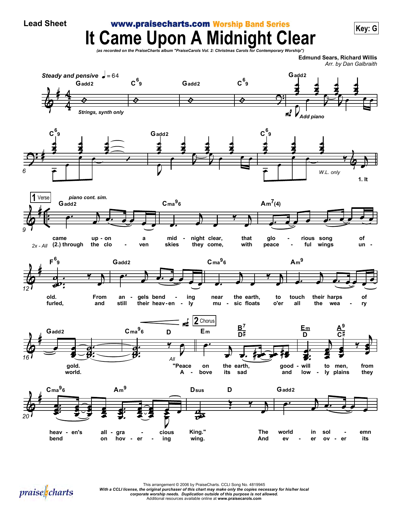 Dan Galbraith It Came upon a Midnight Clear Sheet Music Notes & Chords for Lead Sheet / Fake Book - Download or Print PDF