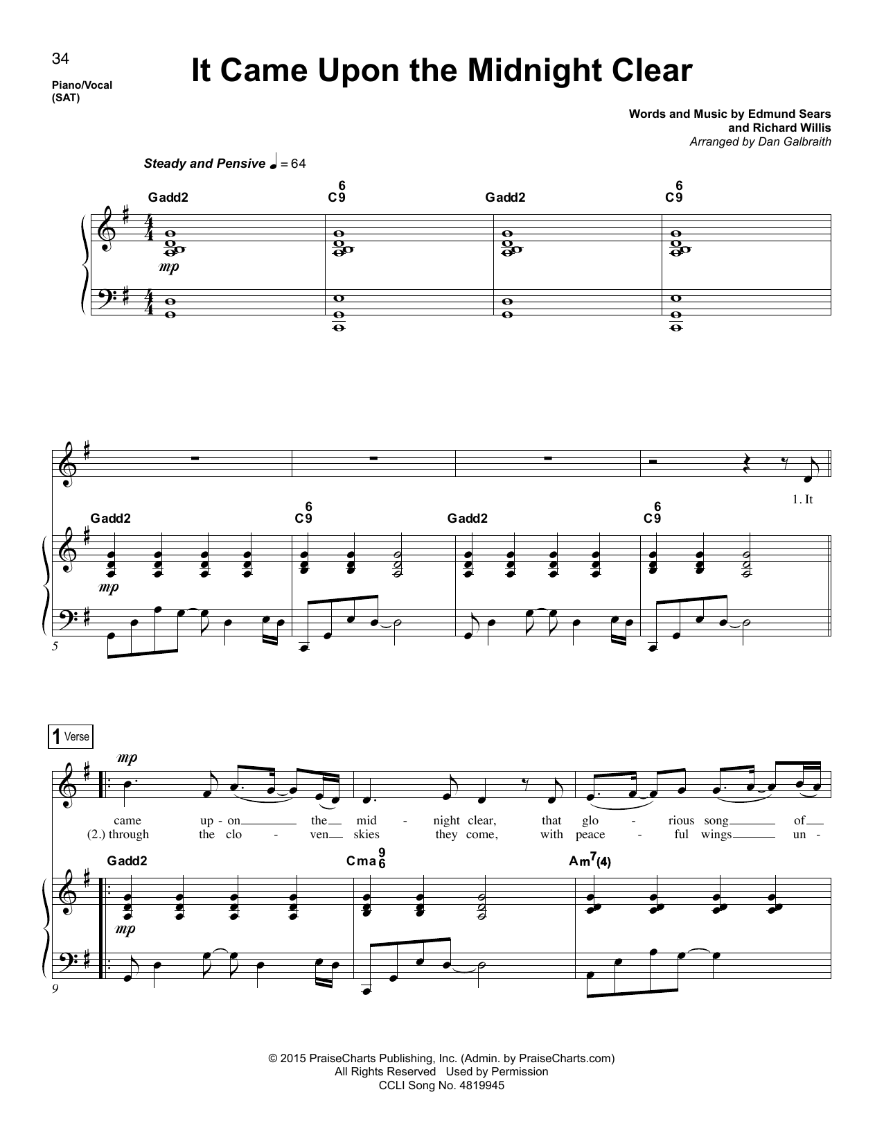Dan Galbraith It Came Upon The Midnight Clear Sheet Music Notes & Chords for Piano & Vocal - Download or Print PDF