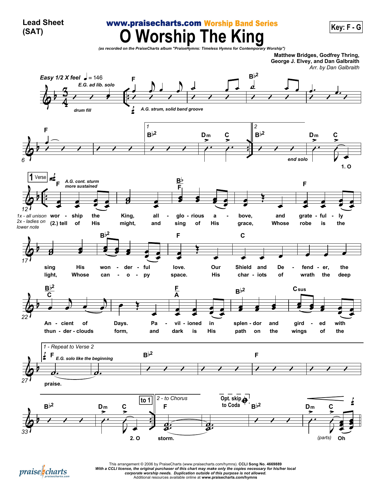 Dan Galbraith O Worship the King Sheet Music Notes & Chords for Lead Sheet / Fake Book - Download or Print PDF