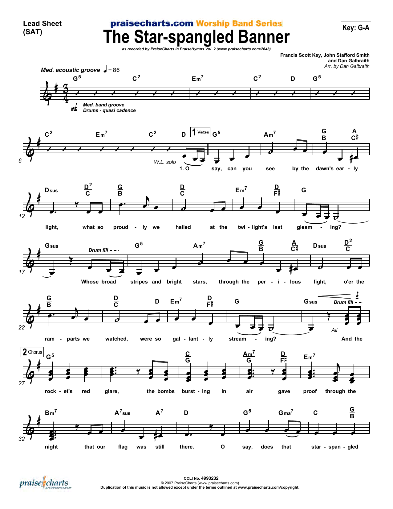 Dan Galbraith The Star-Spangled Banner Sheet Music Notes & Chords for Lead Sheet / Fake Book - Download or Print PDF