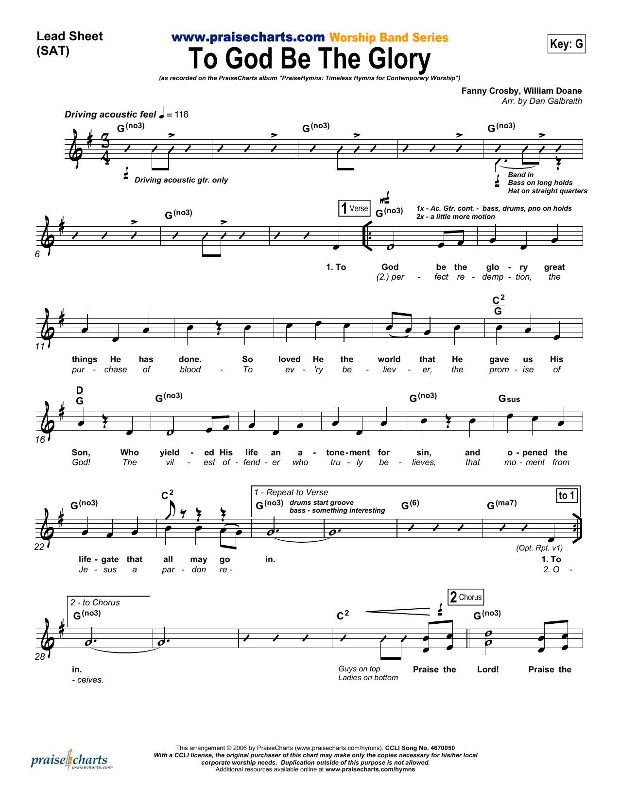 Dan Galbraith To God Be The Glory Sheet Music Notes & Chords for Lead Sheet / Fake Book - Download or Print PDF