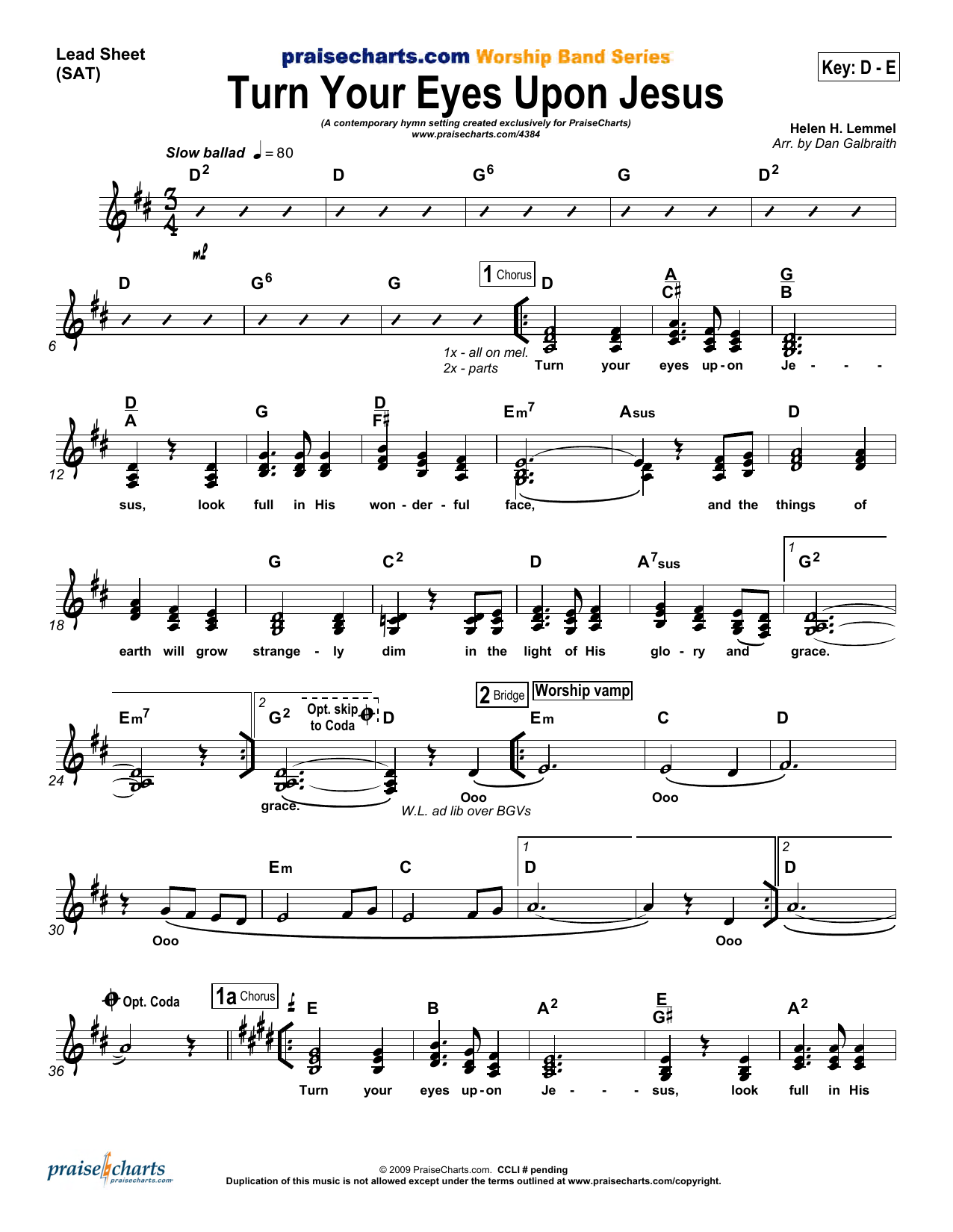 Dan Galbraith Turn Your Eyes Upon Jesus Sheet Music Notes & Chords for Lead Sheet / Fake Book - Download or Print PDF