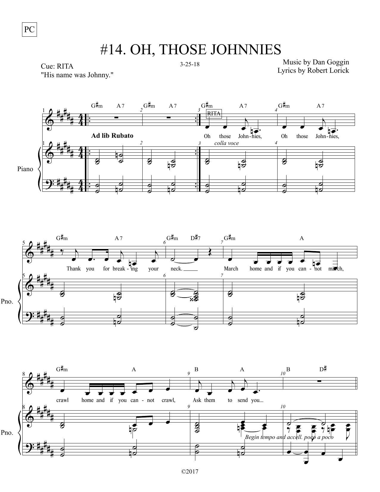 Dan Goggin & Robert Lorick Oh, Those Johnnies (from Johnny Manhattan: A New Musical) Sheet Music Notes & Chords for Piano & Vocal - Download or Print PDF